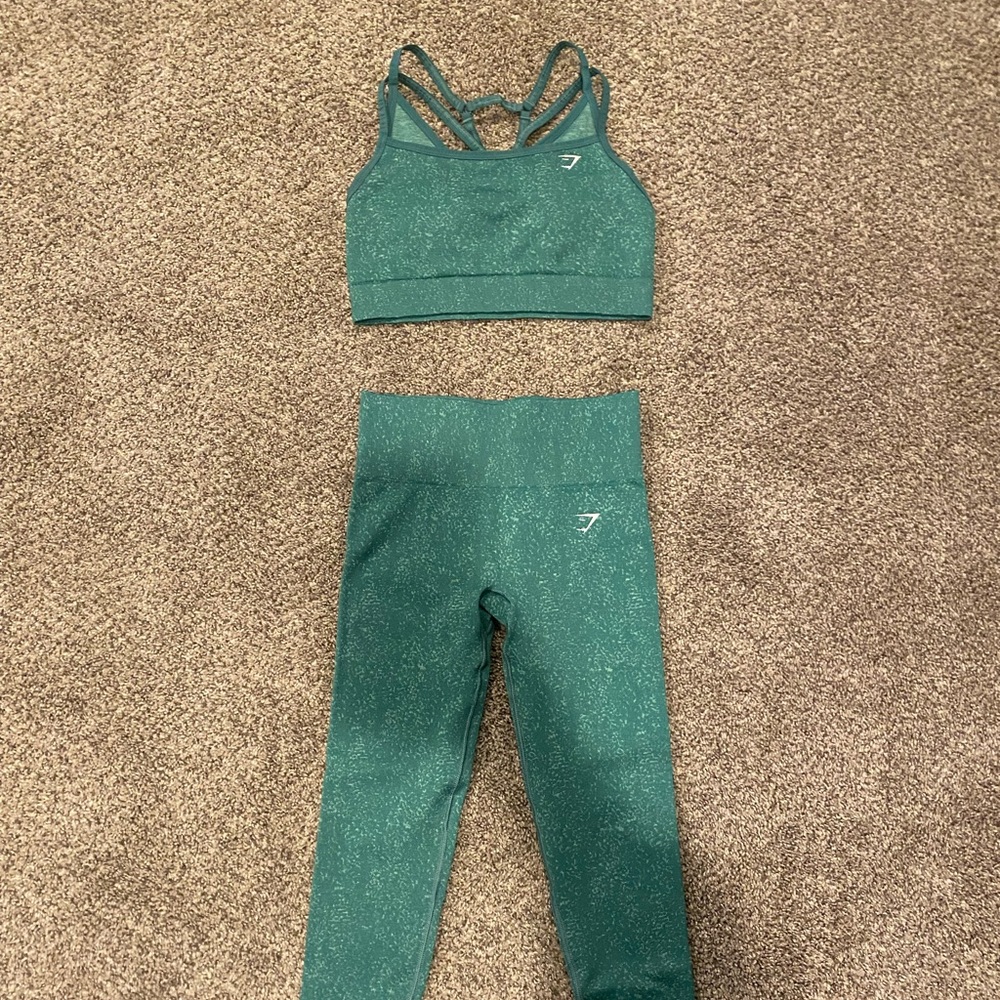 Gymshark Adapt Fleck Seamless Set in Mineral Alpine Green (S & XS)